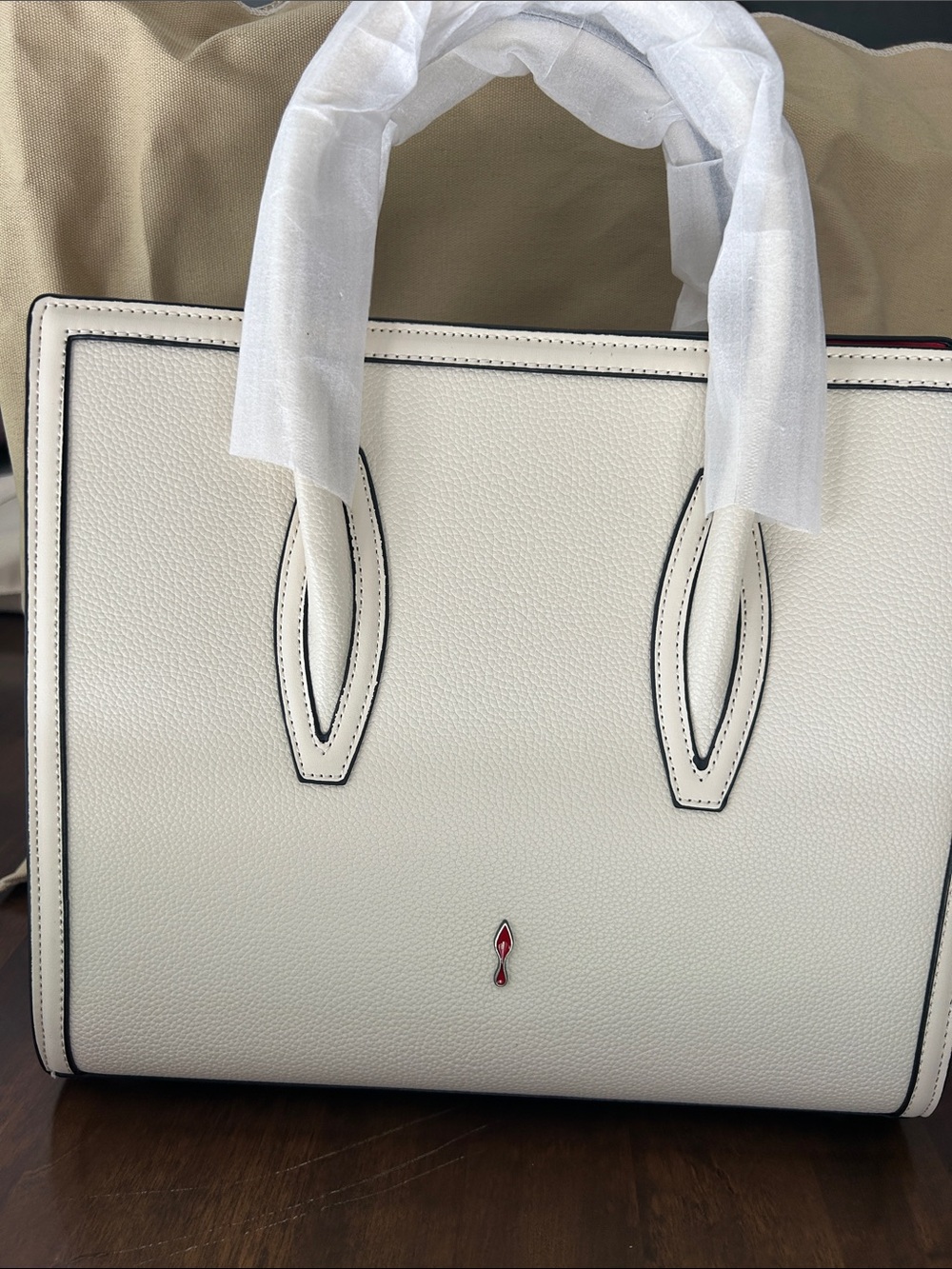 Inspired Style  White Leather Studded Logo Tote - Picture 6 of 10